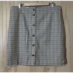 Talbots Women’s 16 Wool Blend Tan Houndstooth Button Up Lined Skirt